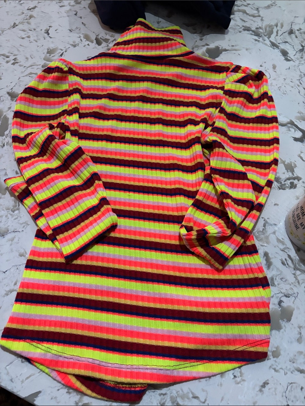 Maeve Anthropologie Yellow Red Stripe Puff Sleeve Ribbed Turtleneck Knit Small